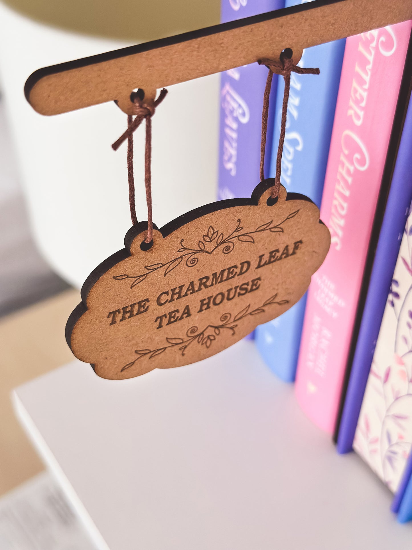 Bookshelf Sign: The Charmed Leaf Tea House