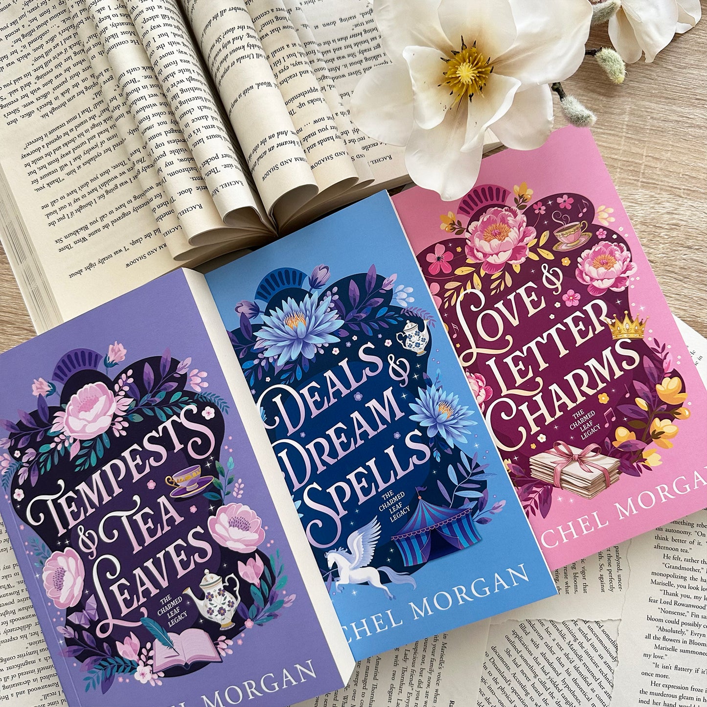 Gift Set: 3 Charmed Leaf Legacy Paperbacks, Bookshelf Sign & Fabric Bookmark